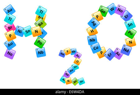 Wasser-Molekül aus den Elementen aus dem Periodensystem Stockfoto