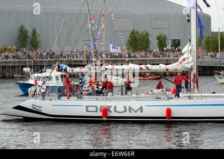 Die "Trommel" Rennyacht an die Commonwealth-Spiele-Flottille in Glasgow Stockfoto