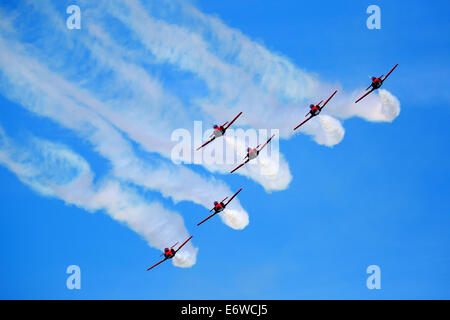 Payerne, Schweiz, 30. August 2014. Jets von der Patrulla Águila ein Manöver auf dem Air Show im AIR14 am Samstag, den 30. August Stockfoto