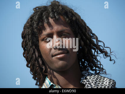 Afar Stammes Mann mit lockigem Haar, Assayta, Äthiopien Stockfoto