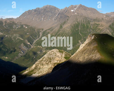 Montagne De La Seigne vom Lac de Mya, Col des Fours, Alpen, Frankreich Stockfoto