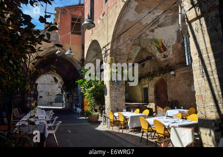 Straße Restaurant in der Altstadt Jaffa, Israel Stockfoto