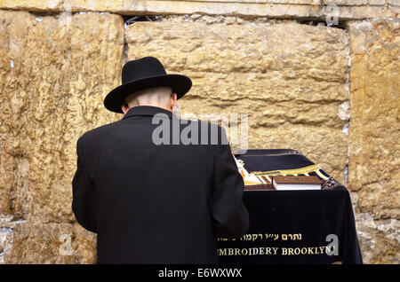 Jude liest Thora in der Nähe der Thoraschrein an der Klagemauer, Jerusalem, Israel Stockfoto