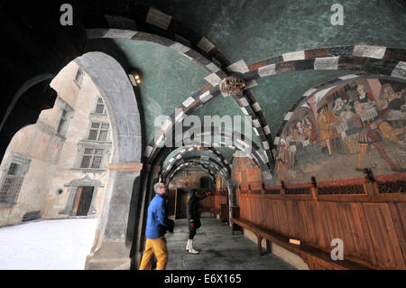 Fresken in Schloss Issogne, Aostatal, Italien Stockfoto