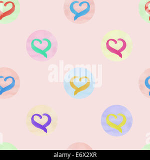 Nahtlose Muster mit Aquarell Herzen zum Valentinstag gemacht. Abbildung in Vektor gemacht. Stockfoto