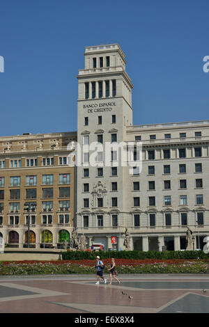 Gebäude der Banco Espanol de Credito in Plaça de Catalunya Platz, Barcelona, Katalonien, Spanien Stockfoto