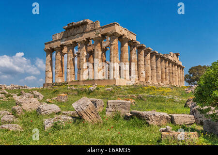 Tempel der Hera wurde ca. 470 bis 450 v. Chr. gebaut. Der Tempel gehört zu den archäologischen Stätten von Selinunte, Sizilien, Italien, Europa Stockfoto