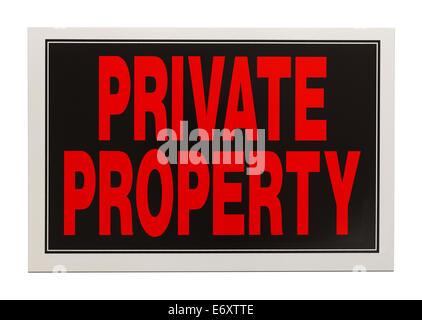 Schwarze und rote Kunststoff Private Eigenschaft Zeichen Isolated on White Background. Stockfoto