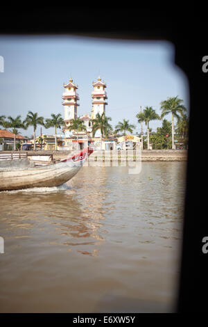 Blick über den Fluss Mekong, Cao Dai Tempel, Sa Dec, Dong Thap, Vietnam Stockfoto
