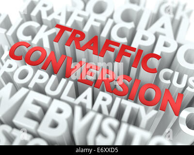 Traffic Conversion - rote Wordcloud Konzept. Stockfoto