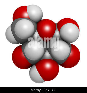 Traubenzucker-Molekül Glucose (D-Glukose, Traubenzucker). Atome sind als Kugeln mit konventionellen Farbcodierung vertreten: Wasserstoff (w Stockfoto