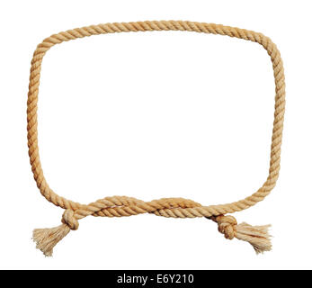 Alte dreckige Rope Square Knot Frame, Isolated on White Background. Stockfoto