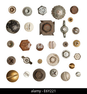 Metall, Holz und Trockenbauschrauben und Bolzen, Isolated on White Background. Stockfoto