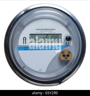 Stromzähler Vorderansicht mit textfreiraum Isolated on White Background. Stockfoto