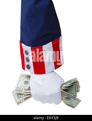 Rot weiß und blau Uncle Sam Anzug mit Hand packte Cash. Stockfoto