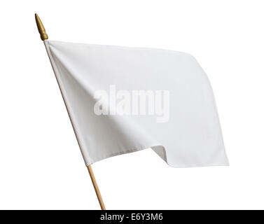 Leere weiße Fahne weht im Wind, Isolated on White Background. Stockfoto