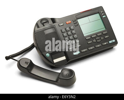 Schwarzer Büro Business-Telefon aus dem Schneider, Isolated on White Background. Stockfoto