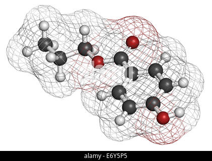 Propyl Paraben Konservierungsmittel Molekül. In Lebensmitteln und Kosmetika verwendet. Atome sind als Kugeln mit herkömmlichen Farbe Codin vertreten. Stockfoto