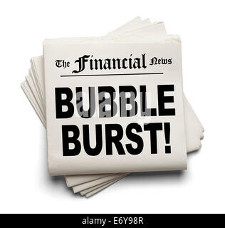 Finanzielle neues Papier mit Blase platzen Headline, Isolated on White Background. Stockfoto