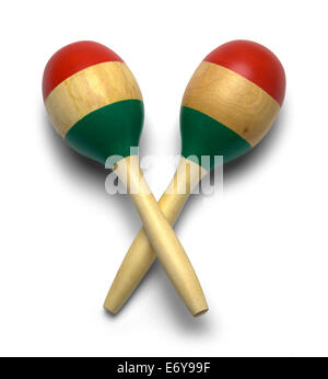 Kreuz aus Holz mexikanische Maracas, Isolated on White Background. Stockfoto