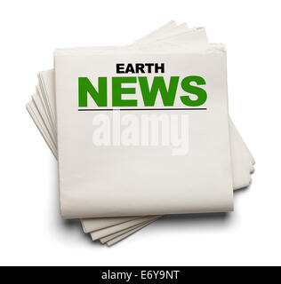 Leere Zeitung mit Erde News oben, Isolated on White Background. Stockfoto