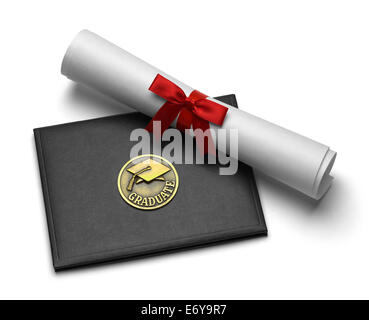 Schwarz Diplom Abdeckung mit gerollten Isolated on White Background. Stockfoto