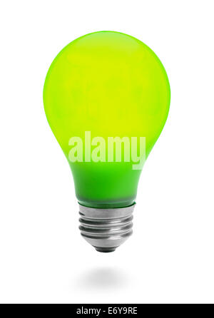 Grüne Lampe leuchtet und isoliert auf weißem Hintergrund. Stockfoto