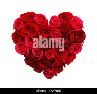 Valentinstag Herz gemacht aus roten Rosen, Isolated on White Background. Stockfoto