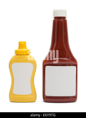 Generische Ketchup und Senf Flasche, Isolated on White Background. Stockfoto