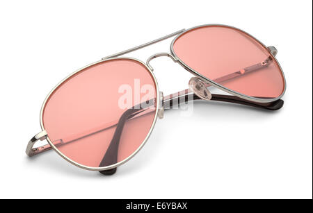 Klassische Sonnenbrille mit rosa Linsen, Isolated on White Background mit Schneidepfad. Stockfoto