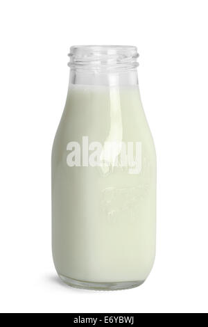 Fornt Blick auf geöffnete Flasche Milch, Isolated on White Background. Stockfoto