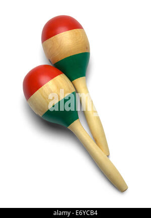 Zwei bewaldete mexikanische Maracas, Isolated on White Background. Stockfoto