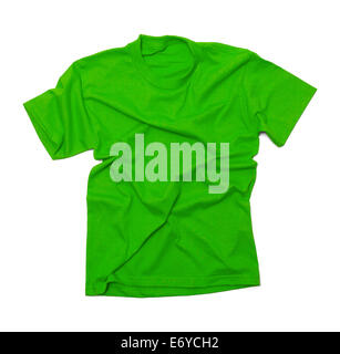 Grünes T-Shirt mit Falten, Isolated on White Background. Stockfoto