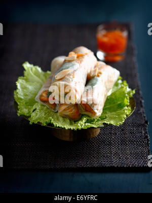 Schweinefleisch, Minze und Erdnuss Frühlingsrollen Stockfoto