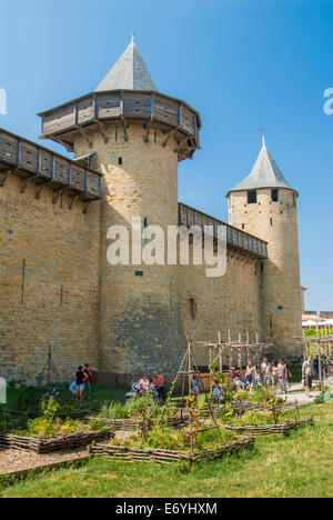 Carcassonne Graben Schlossgarten Stockfoto