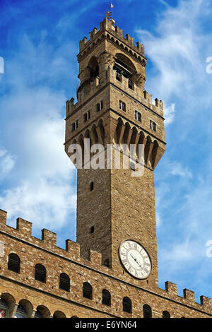 Turm des Palazzo della Signoria von Piazzale Michelangelo, Blick auf Florenz Stockfoto