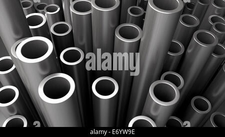 3D Rendern des Stapels von Stahlrohren. Stockfoto