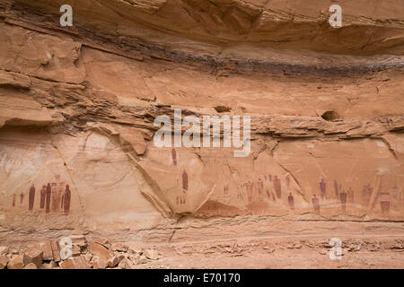 USA, Canyonlands National Park, Horseshoe Canyon, große Galerie Piktogramm Panel, Barrier Canyon Style Stockfoto