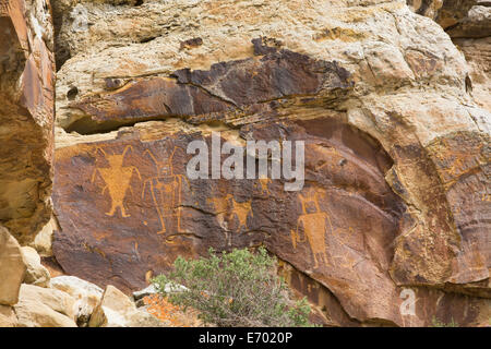 USA, Utah, Dinosaur National Monument, McKee Frühling Petroglyphen, Fremont Stil, AD 700-1200 n. Chr. Stockfoto