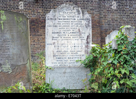 Lambert Familie Denkmal auf dem Brompton Cemetery, einschließlich Maler George, Komponist konstante und 1960er Jahren Musikmanager, Kit Stockfoto