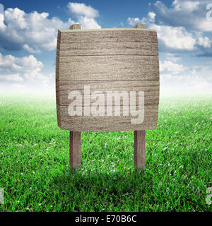 Verkehrszeichen in grüne Wiese vor blauem Himmelshintergrund Stockfoto