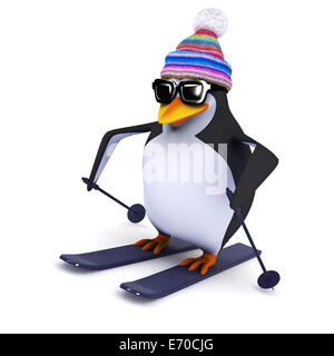 3D Rendering eines Pinguins auf ski Stockfoto