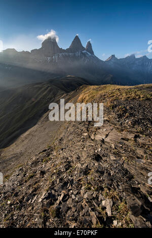 Aiguilles d'Arves Berg, Pelvoux, Dauphiné-Alpen, Savoie, Frankreich Stockfoto