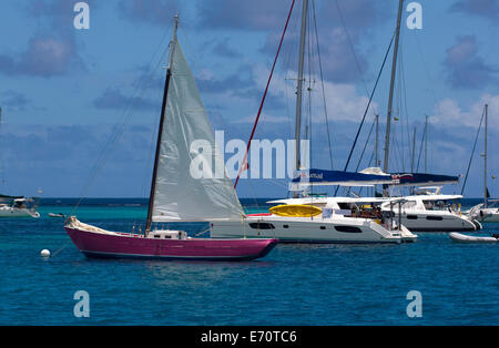 Yachten ankern in der Baradel Marine Nature Reserve, die Grenadinen, östlichen Karibik. Stockfoto