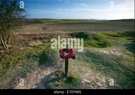 Somme WW1 Schlachtfeld, 1. Juli-November 1916, Frankreich. Website von Lochnagar Krater an La Boiselle. Februar 2014 Lochnagar Crat Stockfoto