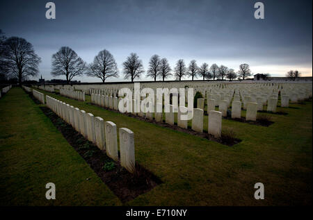 Somme WW1 Schlachtfeld, 1. Juli-November 1916, Frankreich. Serre-Straße Nr. 2 CWGC Friedhof, Serre-Les-folgenden. Februar 2014 Stockfoto