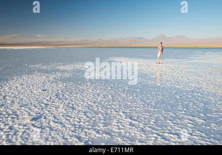 Man genießt Aussicht Laguna Salada, El Norte Grande, Salar de Atacama, Chile Stockfoto