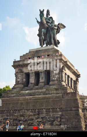 Statue von Kaiser Wilhelm am Deutsches Eck, Koblenz, Koblenz, Deutschland, Europa Stockfoto