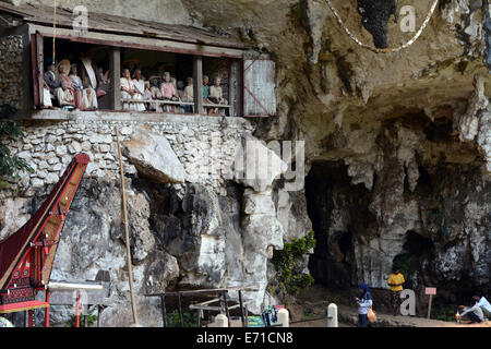 Toraja Utara, Sulawesi Selatan, Indonesien. 30. August 2014. TORAJA, Indonesien - SEPTEMBER 14: Ein Blick auf die steinerne Friedhof in Toraja auf 30. August 2014 in Süd-Sulawesi, Indonesien. Regionen Alter Friedhof, die seit dem 11. Jahrhundert es wurde eine Familie Grabstätte. Die Leichen, die alt sind und die restlichen Schädel wurden gesammelt und dann Platz wieder mit neuen Körpern abgeleitete Familie gefüllt. Familien, die zum Ritter geschlagen haben würden Tautau (Skulptur) kennzeichnet das hohe Maß an die Familie erfolgen. © Sijori Bilder/ZUMA Draht/Alamy Live-Nachrichten Stockfoto