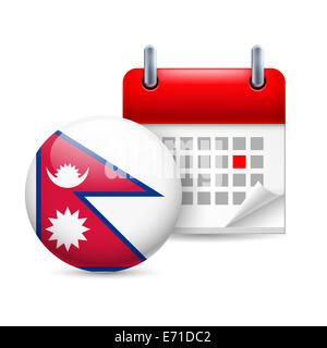 Kalender und Runde nepalesischen Flaggensymbol. Nationalfeiertag in Nepal Stockfoto